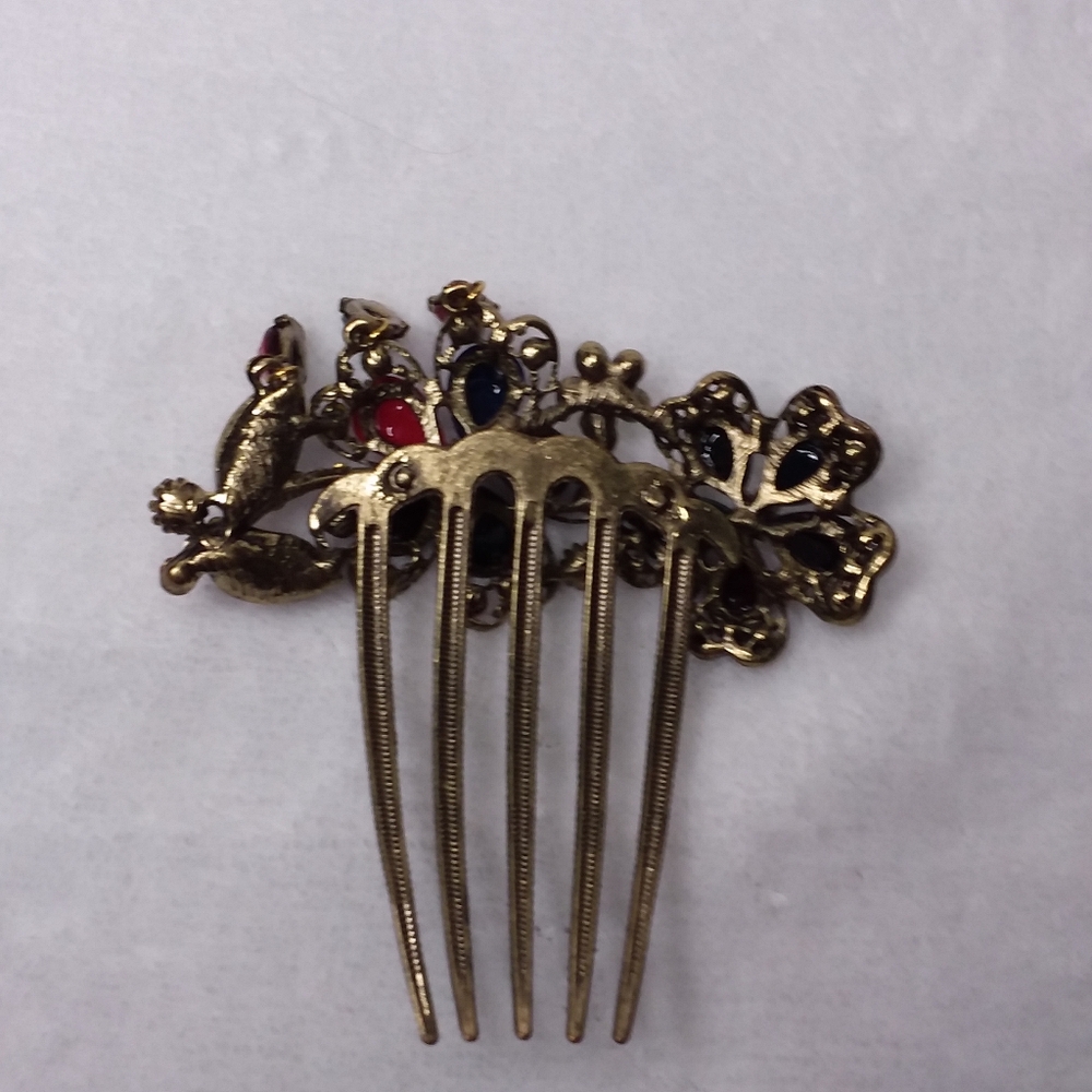 Multi Color Rhinestones Flower Hair Comb - Picture 4 of 7